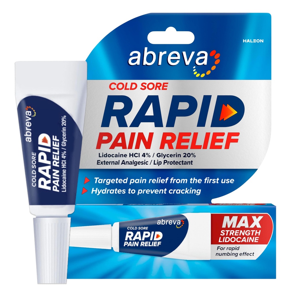 Abreva Rece Sore Tratament rapid de ameliorare a durerii Crema - 1 Tub, 3 Grams
