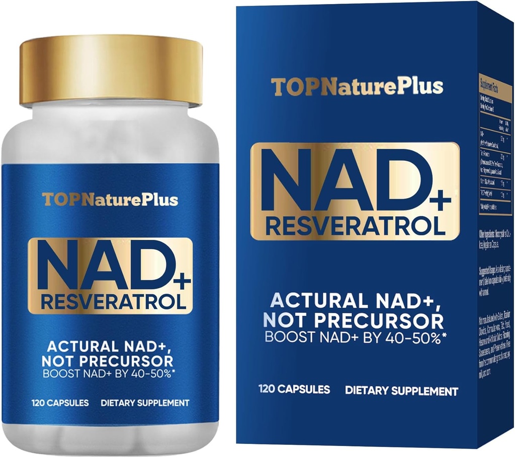 Suplimentul NAD+ 1000 mg Pure Organic, cel mai mare NAD+ Resveratrol Supliment Max Absorbție pentru energie și repararea ADN-ului, Defense imbatranire, Brain Function Support, 120 capsule