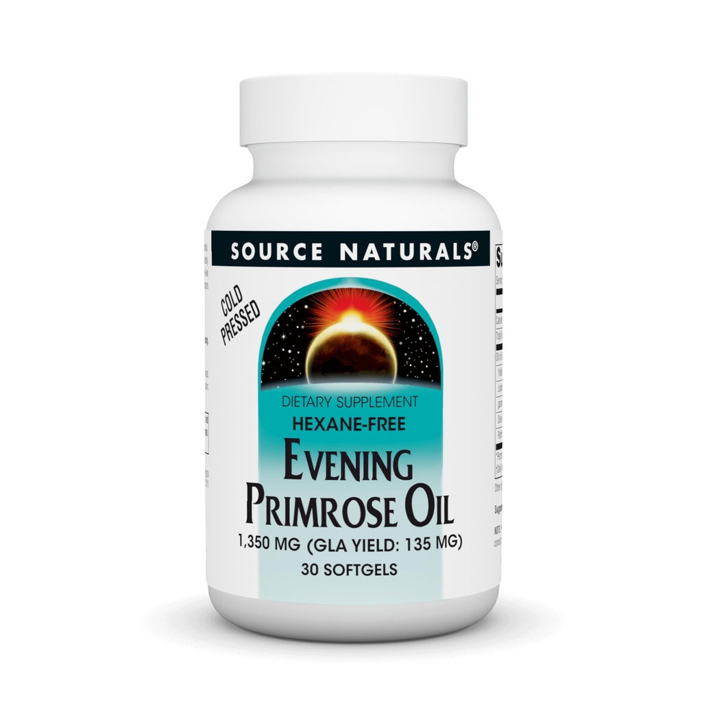Sursa Naturals Evening Primrose ulei - hexane-free - 1350 mg - GLA Yield: 135 mg - Rece-Pressed - 30 Softgels