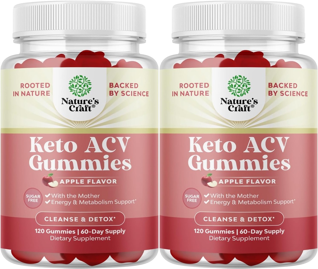 Keto ACV Gummies pentru suport metabolic avansat cu mama - zahăr gratuit ACV Keto Gumies pentru Body Cleanse și dezintoxicare - Apple Cider Otegar Detox Supliment pentru femei și bărbați - 120 Chews x2