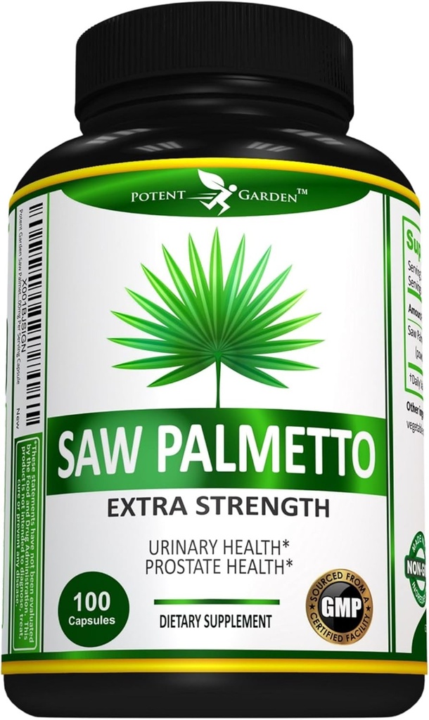 Saw Gradina Potent Palmetto 500 mg - Suplimente prostate pentru barbati - Suporturi Sanatos de urina frecventa & flux - non OMG, 100 Saw Palmetto capsule