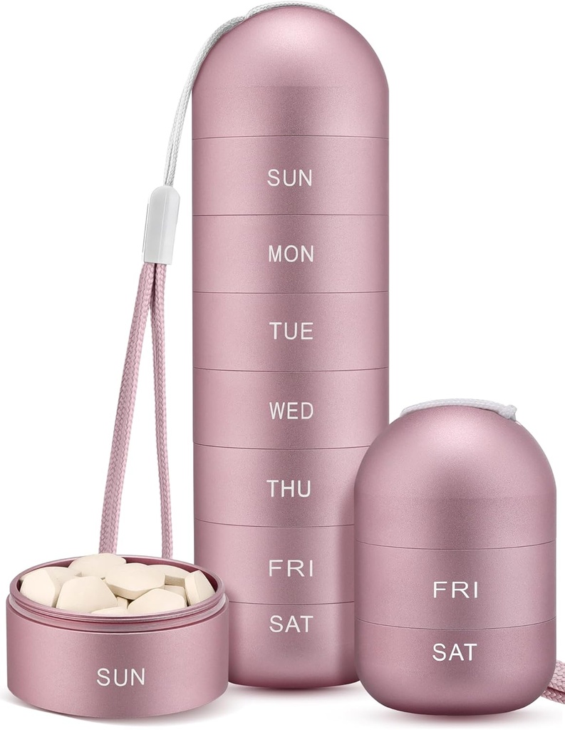 Zannaki Umezeala Metal Proof Weekly Pilula Organizator, Stackable Aluminium Aliaj BPA Drumeţii gratuite 7 zile Pilula cutie Caz impermeabil şi Compartimentare mare pentru a ţine pastile, vitamine, ulei de peşte, Suplimente