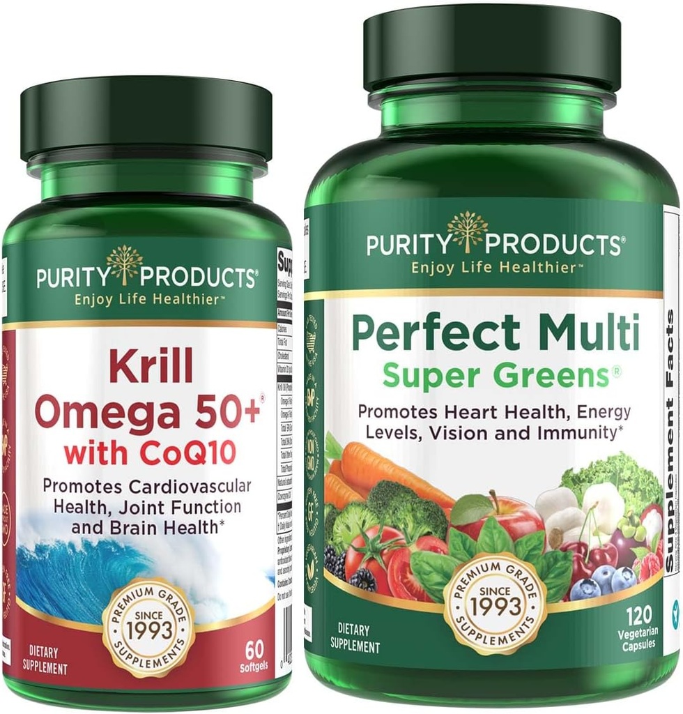 Produse de puritate Bundle - Krill Omega 50+ cu CoQ10 + Perfect Multi Verdes