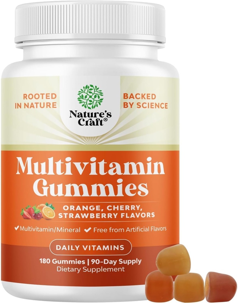 Gume multivitamine zilnice potente pentru adulți - Blend de vitamina D A C E B12 Zinc și Biotină - Vitamina adultă Gummy pentru energie și sănătate imună - non-GMO Gluten liber și halal - 180 Gume