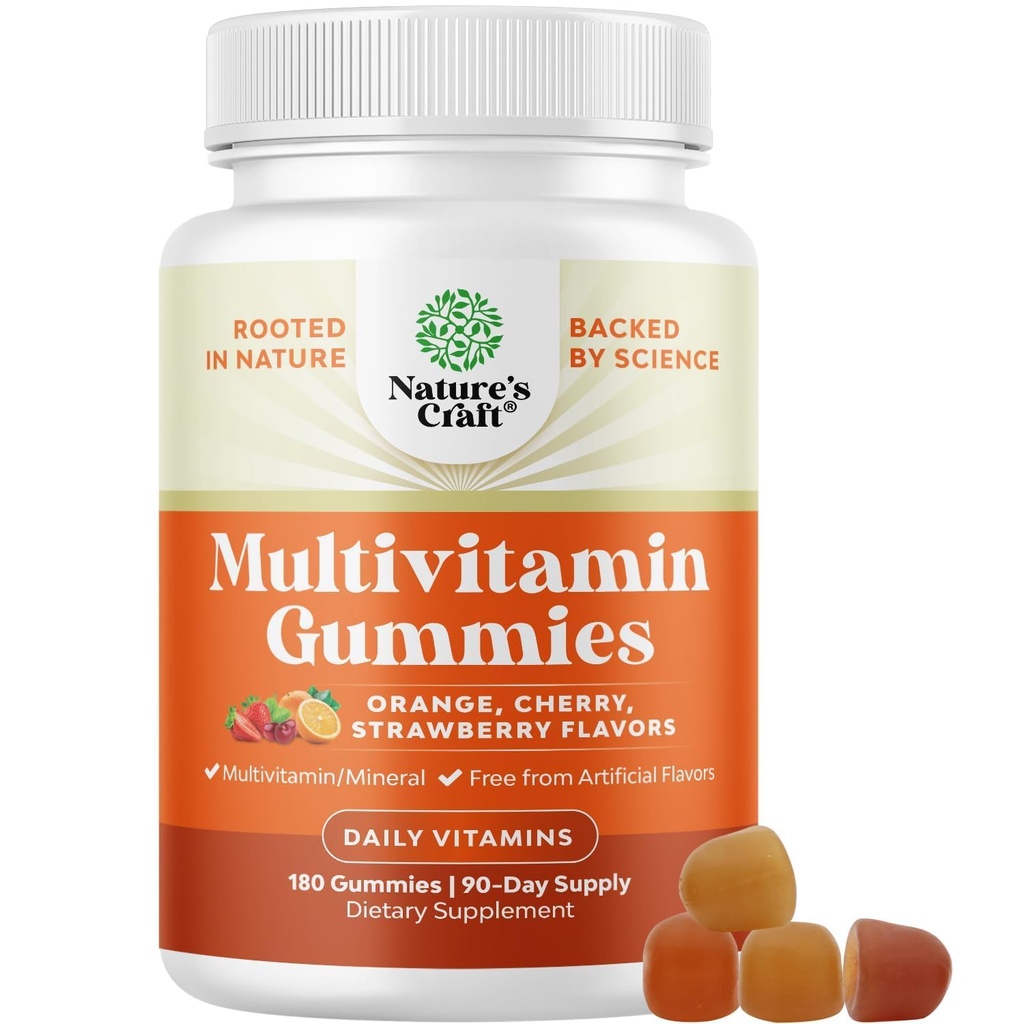 Gume multivitamine zilnice potente pentru adulți - Blend de vitamina D A C E B12 Zinc și Biotină - Vitamina adultă Gummy pentru energie și sănătate imună - non-GMO Gluten liber și halal - 180 Gume