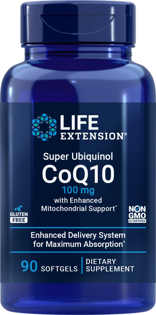Extensie de viață COQ10 Super Ubichinol 100 mg cu suport mitocondrial îmbunătățit, 90 Softgels