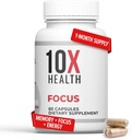 10X Health Focus Rhodiola Rosea - Suplimente pe creier pentru memorie şi concentrare - 60 Capsule Focus Supliment, Supliment de memorie pentru sănătatea creierului cu Ginkgo Biloba, Huperzine A - Capsulele Ginkgo Biloba
