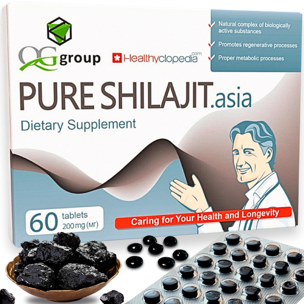 Comprimate naturale pure Shilajit Analog Raw Resin Mumiyo Drops uscate 60 comprimate - 200mg 100% Himalayan Supliment cu 85+ Trace Minerale pentru Energie & Metabolism, Suport imun - Ideal pentru bărbaţi şi femei