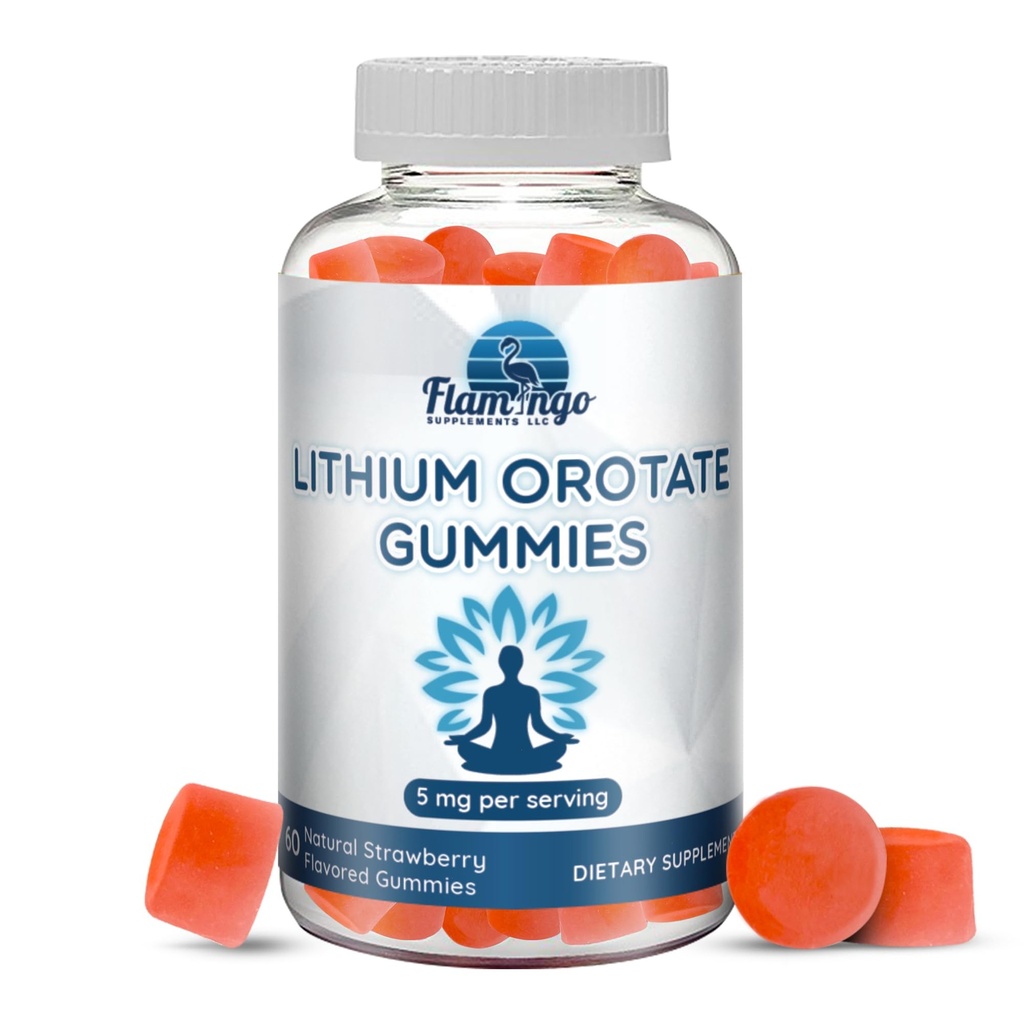 Litiu Orotate Gummies 5mg per Serving - Terte Parte testate, pe bază de plante. Alterarea picăturilor de litiu sau a pastilelor. Trace Minerale pentru susţinerea dispoziţiei - Suplimente de litiu cu aromă de căpşuni- 60 Conte