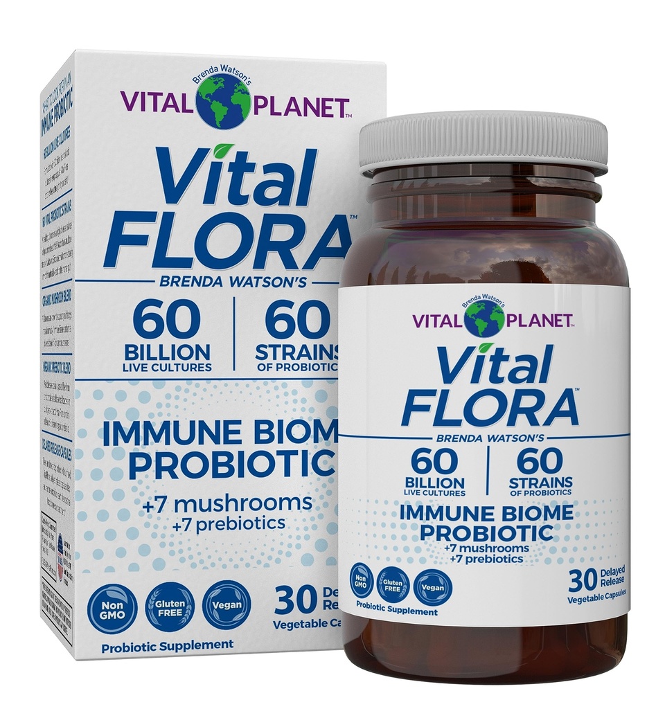 Planeta Vital - Vital Flora Suport Imun Probiotic, 60 Miliarde CFU, Tulpini Diverse, Supliment Mushroom Organic Amestec cu Prebiotice, Probiotice Digestive de sănătate pentru femei și bărbați 30 Capsule