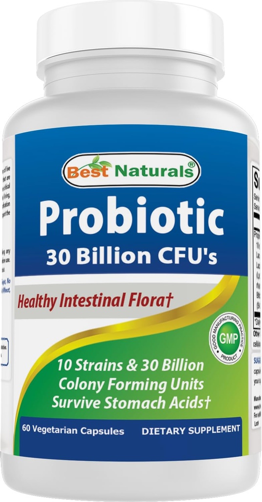 Cele mai bune naturi Probiotice 10 tulpini & 30 miliarde UFC Flora intestinală, 60 capsule vegetale (60 conte (pachet de 1)