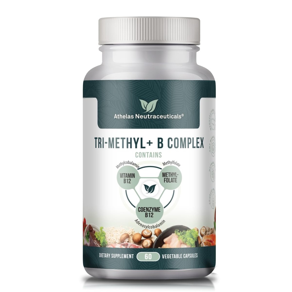 Tri-metil+ B Complex de vitamine B metilate - Complex complex de metil B pentru MTHFR Suport cu forme active de metilcobalamină B12, adenosilcobalamină și metilfolat
