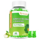 240MG Ginkgo Biloba Gummies cu ginseng şi magneziu, Ginko Biloba Suplimente Gummie pentru concentrarea creierului, Mood şi Memorie pentru adulţi, 60 Cts