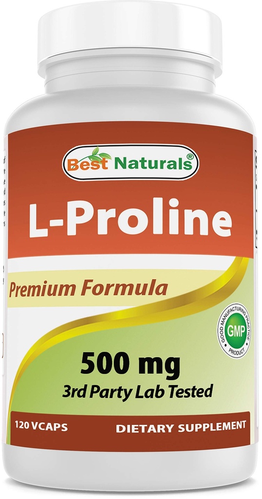Cele mai bune naturale L-prolină Supliment alimentar Aminoacid 500 Mg, 120 Număr (81776014456)