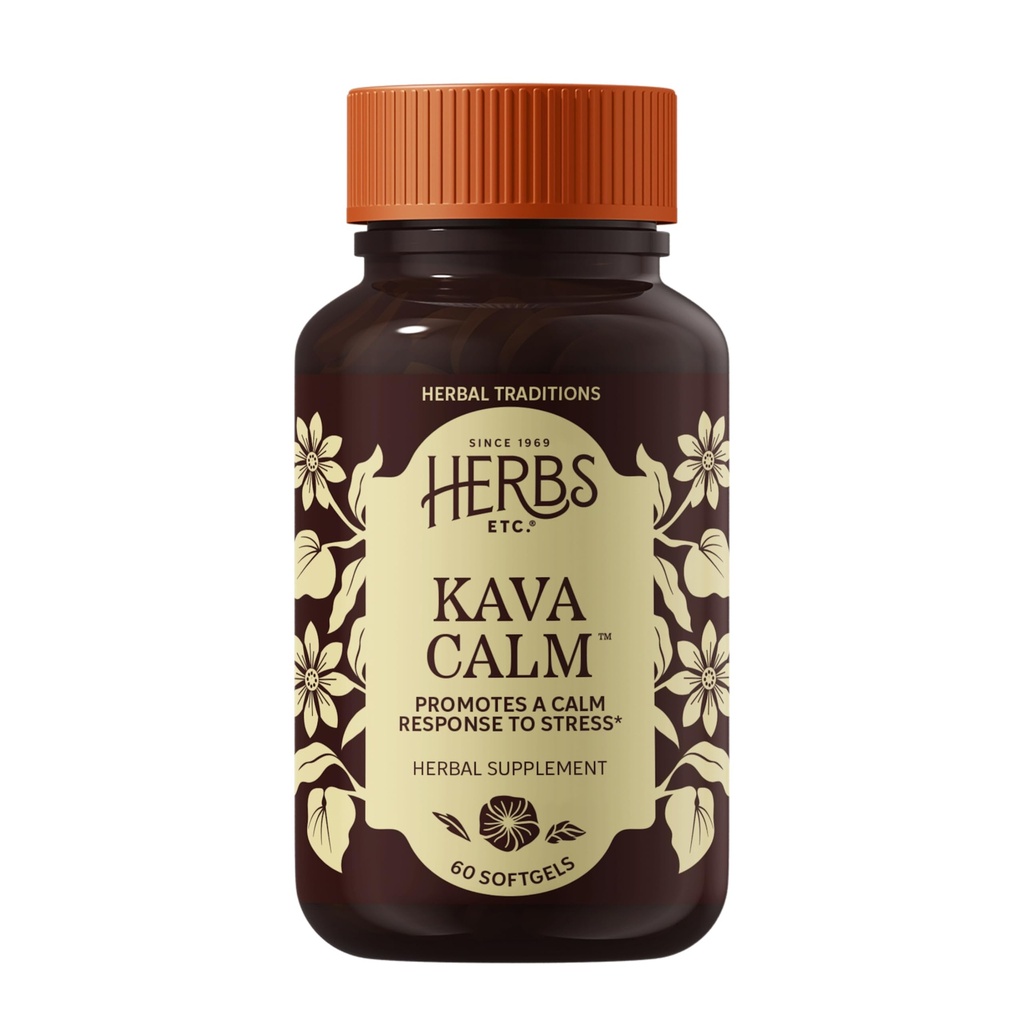 Herbs Etc. Kava Calm Complex - Herbal Supplement to Support Natural Relaxation - Suporturi Somn odihnitor - Nervi Soothing Supplement - 60 Softgels (60 Servings)