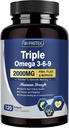 Omega 3-6-9 ulei de pește 2000mg cu vitamina E - EPA & DHA supliment acidi grasi - Suporturi inima, creier, ochi, piele și sănătatea imună - Include semințe de in & Boraj, non-GMO, 120 Softgels