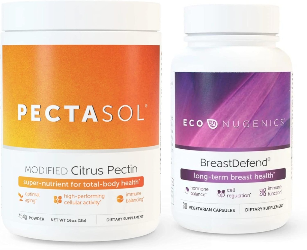 EcoNugenii promovează sănătatea mamară şi suportul celular - apărarea sânilor 30 capsule + PectaSol-C Citrus Pectină modificată 454 Grams Bundle