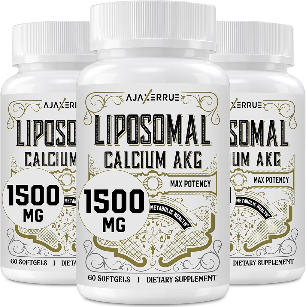 Liposomal Calciu AKG Supliment 1500 MG (Acid alfa-Ketoglutaric), Absorbție ridicată, mai eficientă decât AAKG, Ca AKG pentru longevitate, Age Defense, Energie Cellulară, Funcția metabolică, 180 Softgels