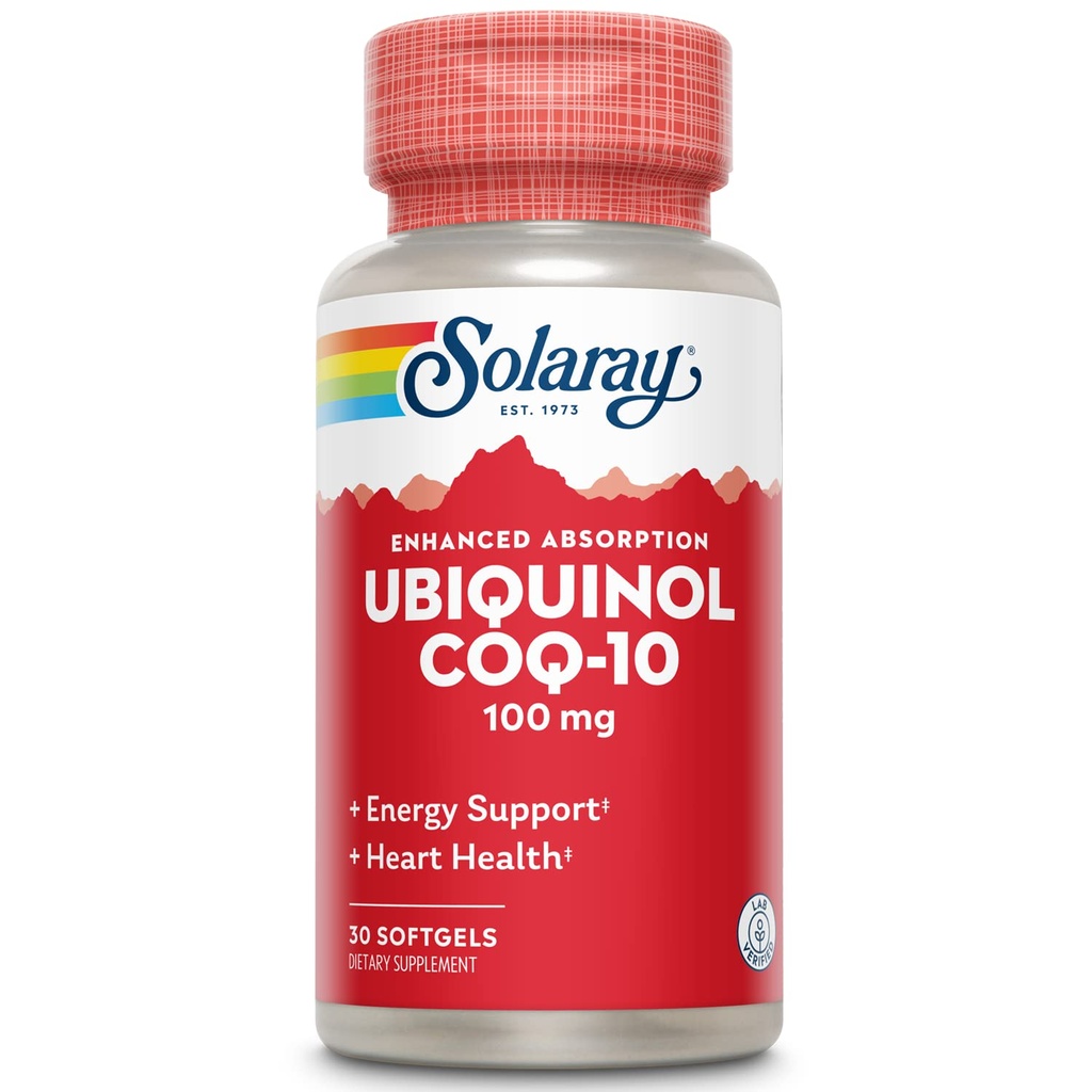 Solaray Ubichinol CoQ-10 100 mg Softgels îmbunătățit de absorbție - Ubichinol CoQ10 Supliment pentru bărbați și femei, Coenzima Q10-30 Softgels