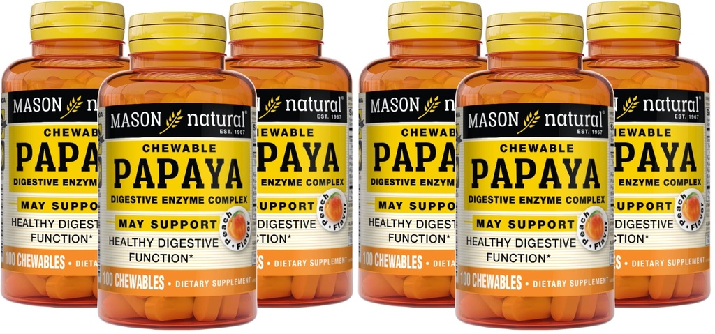 MASON NATURAL Papaya Digestive Enzyme Complex - Sanatos Digestive Functie, Promoveaza Absorbtie nutrienta, Peach Flavor, 100 Chewables (Pachet de 6)