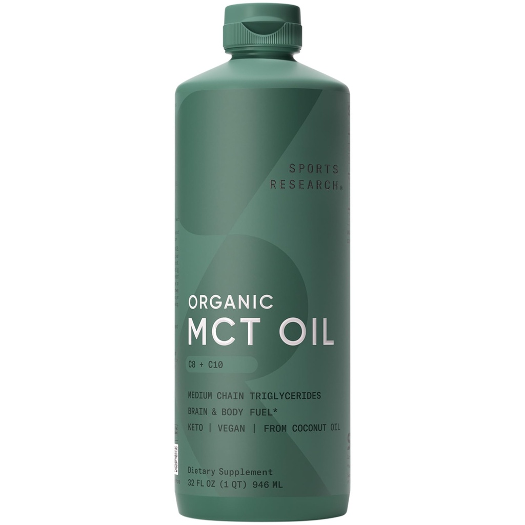 Cercetare sportivă MCT organică Ulei - Keto & Vegan MCTs C8, C10 de la nuci de cocos - acid gras Brain & Body Fuel, non-GMO & Gluten Free - Ulei fără aromă, Perfect în cafea, Ceai & Proteine Shakes - 32 oz