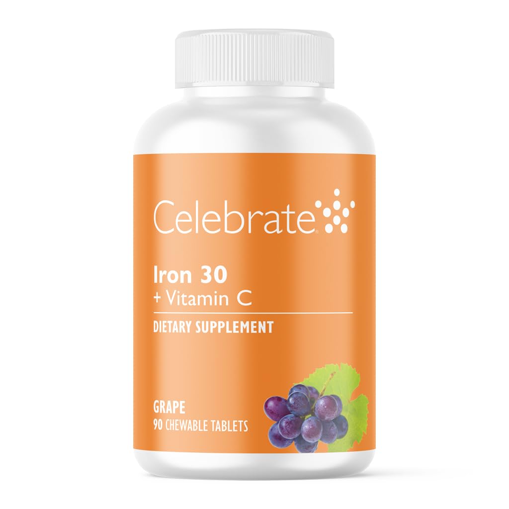 Celebrați vitamine Suplimentul de fier cu vitamina C - 30mg Fier, 60mg Vitamina C, Vitamine baridice pentru pacienții cu SL, Mâneci verticale și Bypass gastric Chirurgie 