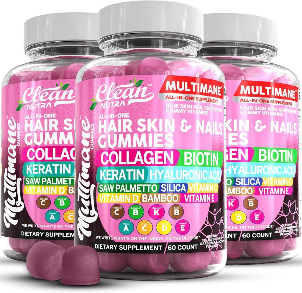Multimane Colagen Gummies cu Biotin Keratin Acid Hyaluronic Bambus Vitamina A C Vitamina D Vitamina E Folate Saw Palmetto Siliciu B3 Vitamine Piele de par si unghii Gumies de Curate Nutra