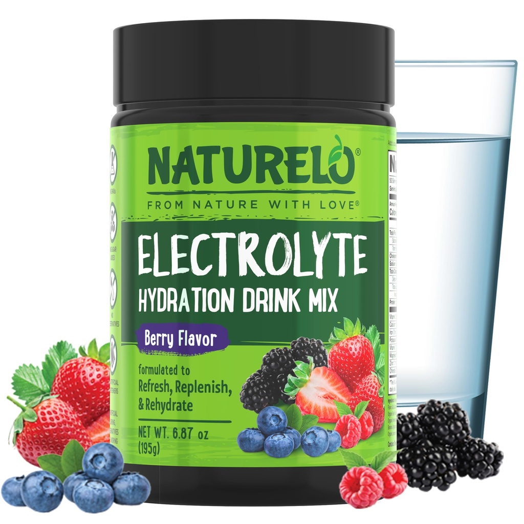 NatureLO Electrolit Pulbere, Hidratare și Mineral Drink Mix, Zahar gratuit și non-GMO Berry Flavor 50 Serviri