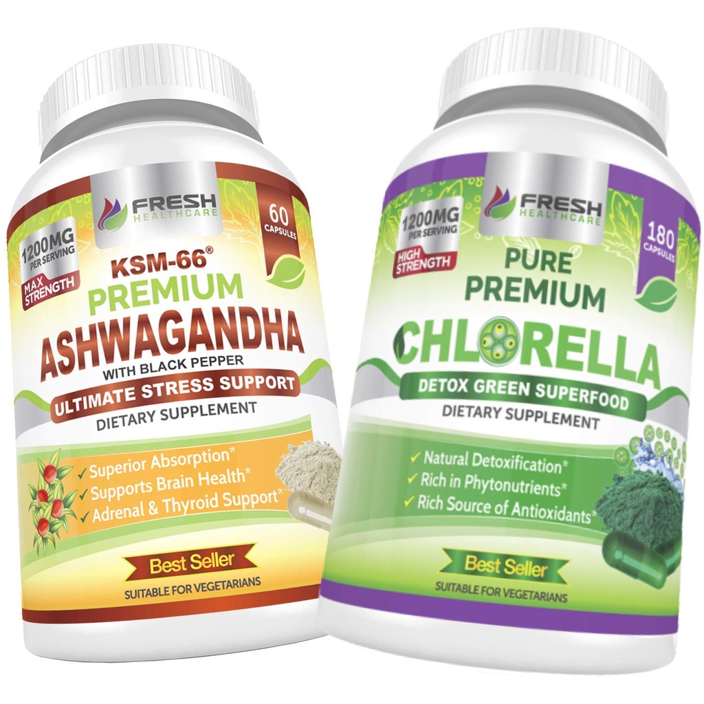 HEALKARE PROASPETE Ashwagandha KSM 66 și Chlorella Detox Superfood - Bundle