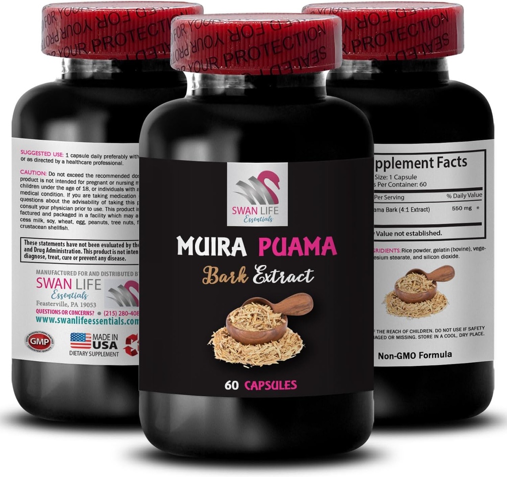 Energie naturala Boost - MUIRA PUAMA BARK EXTRACT - Suport activ pentru stilul de viata, Sursa de energie botanica, Putere de baza pentru plante, Performanta mentala, Lift de rezistenta naturala, Reechilibrare energetica 1 Sticla 60 Capace