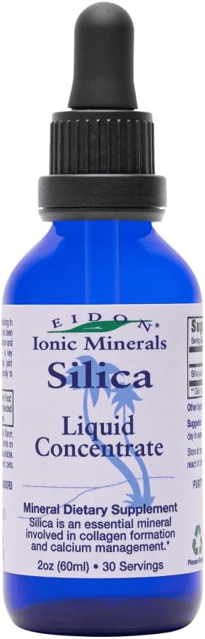 Eidon Siliciu lichid Concentrat mineral - picaturi supliment de siliciu pentru par, Piele si unghii, Sprijina productia de colagen, Ajuta la gestionarea Calciu, Nu Adăugat zahăr - 2 oz