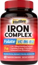 Supliment Complex de Fier 60 Capsule & 6 în 1 Supliment Complex de magneziu 120 Capsule, Non-GMO, Gluten gratuit
