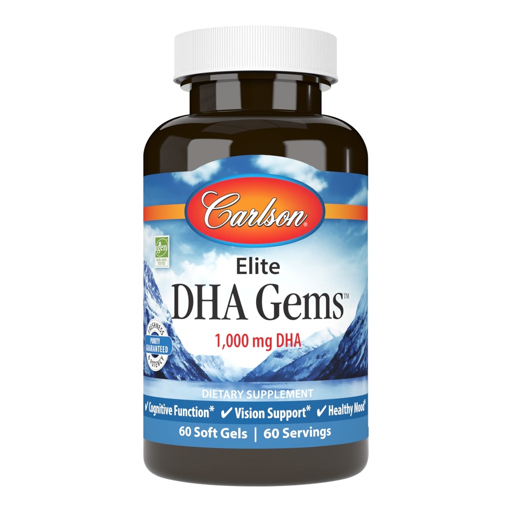 Carlson - Elite DHA Gems, 1000 mg DHA, Wild Caught, Sustainable Sourced, Brain Function & Healthy Vision, 60 Softgels