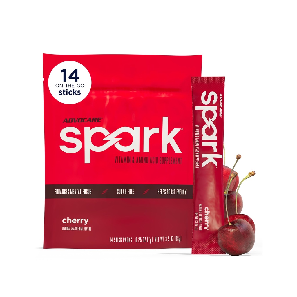 AdvoCare Spark - Energetic Drink Mix - Vitamina & Amino Acid Supplement - Supports Energy & Focus* - Portable Immune Support* - Sugar-Free - Cherry, 14 Stick Packs (3.5 oz)