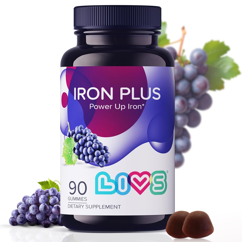 LIVS Supliment de fier pentru femei si barbati cu vitamina C, A, B3, B5, B6, B12, Biotin, Zinc & Folate 