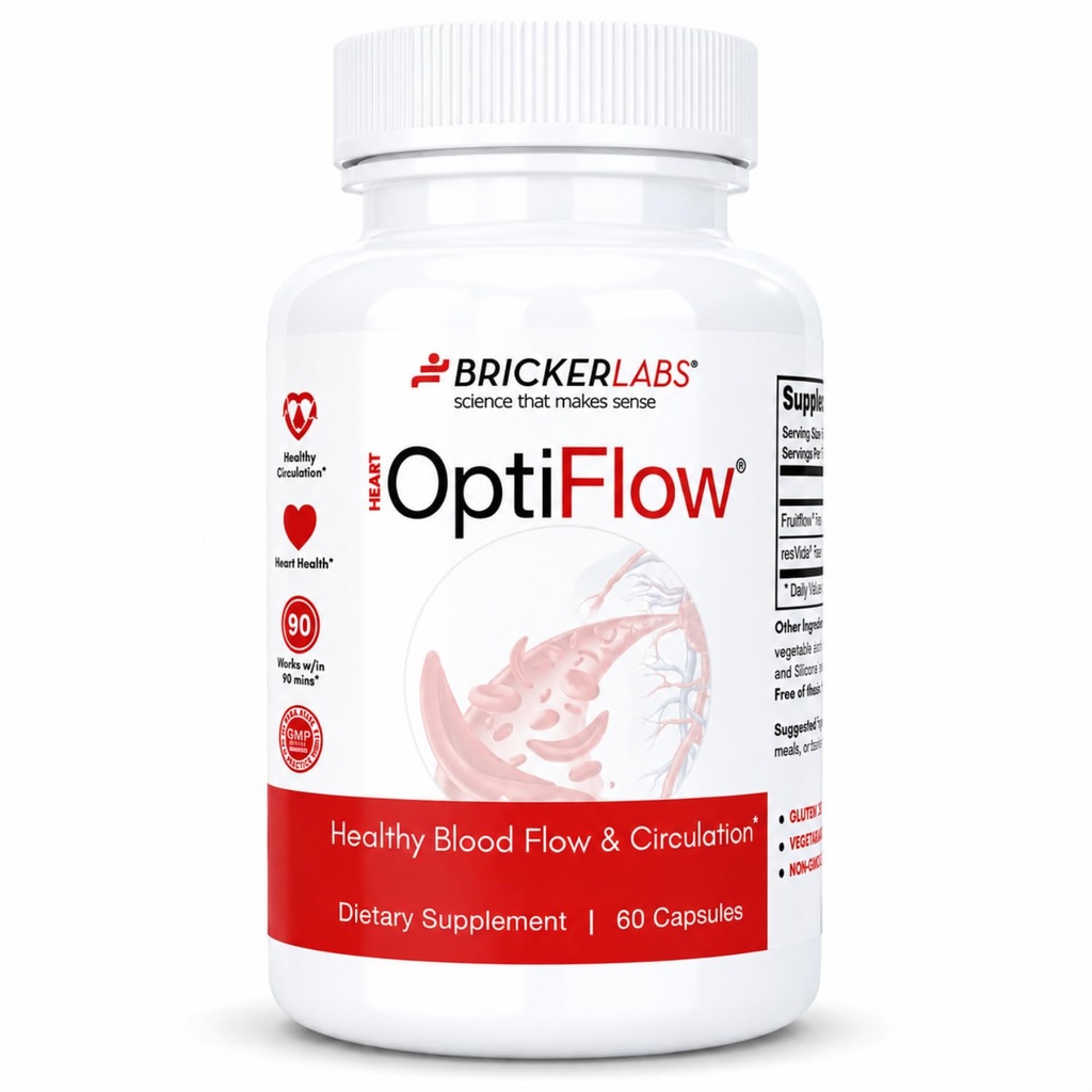 Bricker Labs OptiFlow Circulație sanguină vitamine, susține în mod natural fluxul sanguin sănătos, conține fructeFlow și resVida Trans resveratrol. Optimizator de sânge Supliment 60 Capsule