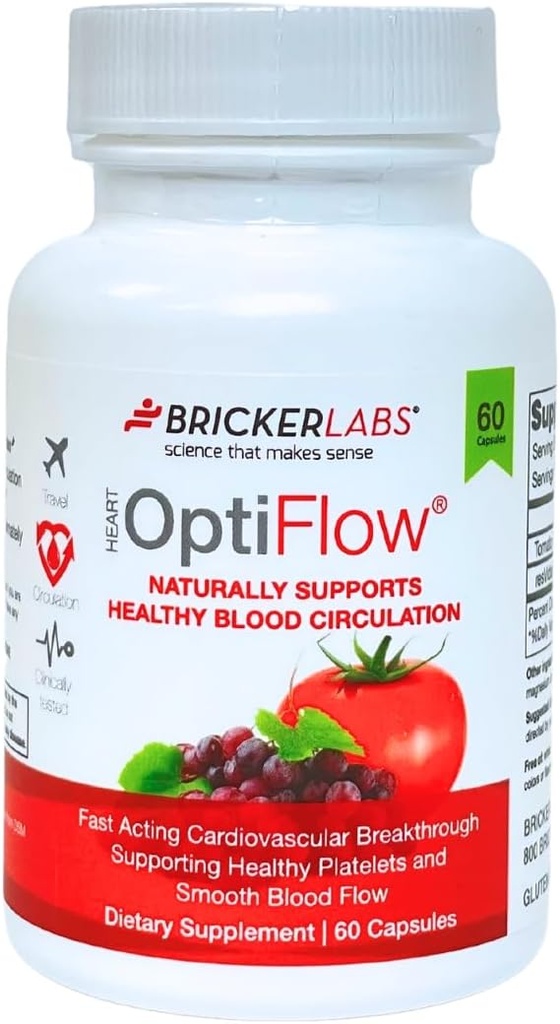 Bricker Labs OptiFlow Circulație sanguină vitamine, susține în mod natural fluxul sanguin sănătos, conține fructeFlow și resVida Trans resveratrol. Optimizator de sânge Supliment 60 Capsule