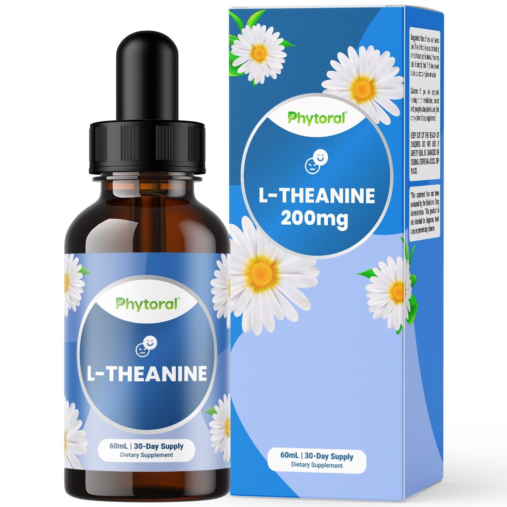 Picături lichide Phitoral Potent L-Theanine - L-Theanină de înaltă absorbție pentru copii și adulți Suport calm și relaxare - Premium Calitate scade Ideal pentru copii și adulți Lichid 30 Serviri