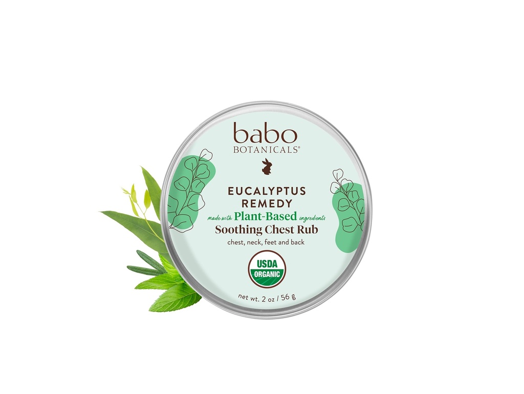 Babo Botanicals Eucalyptus Remedy Soothing Chest Rub - USDA Organic - Calmant relief cu uleiuri esențiale eucalipt, lavandă și rozmarin - Made without Camphor or Petroleum - Pentru vârstele 3+