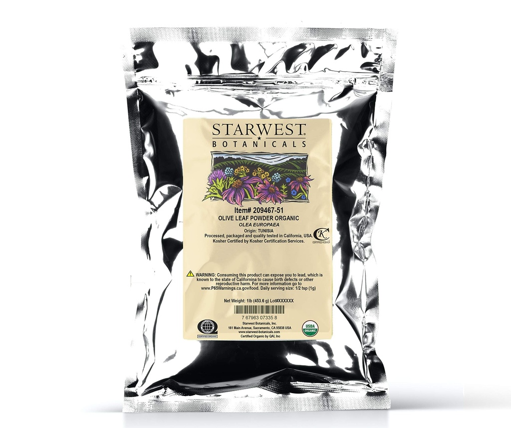 Starwest Botanics Organic Olive Leaf Powder, 1 Lire