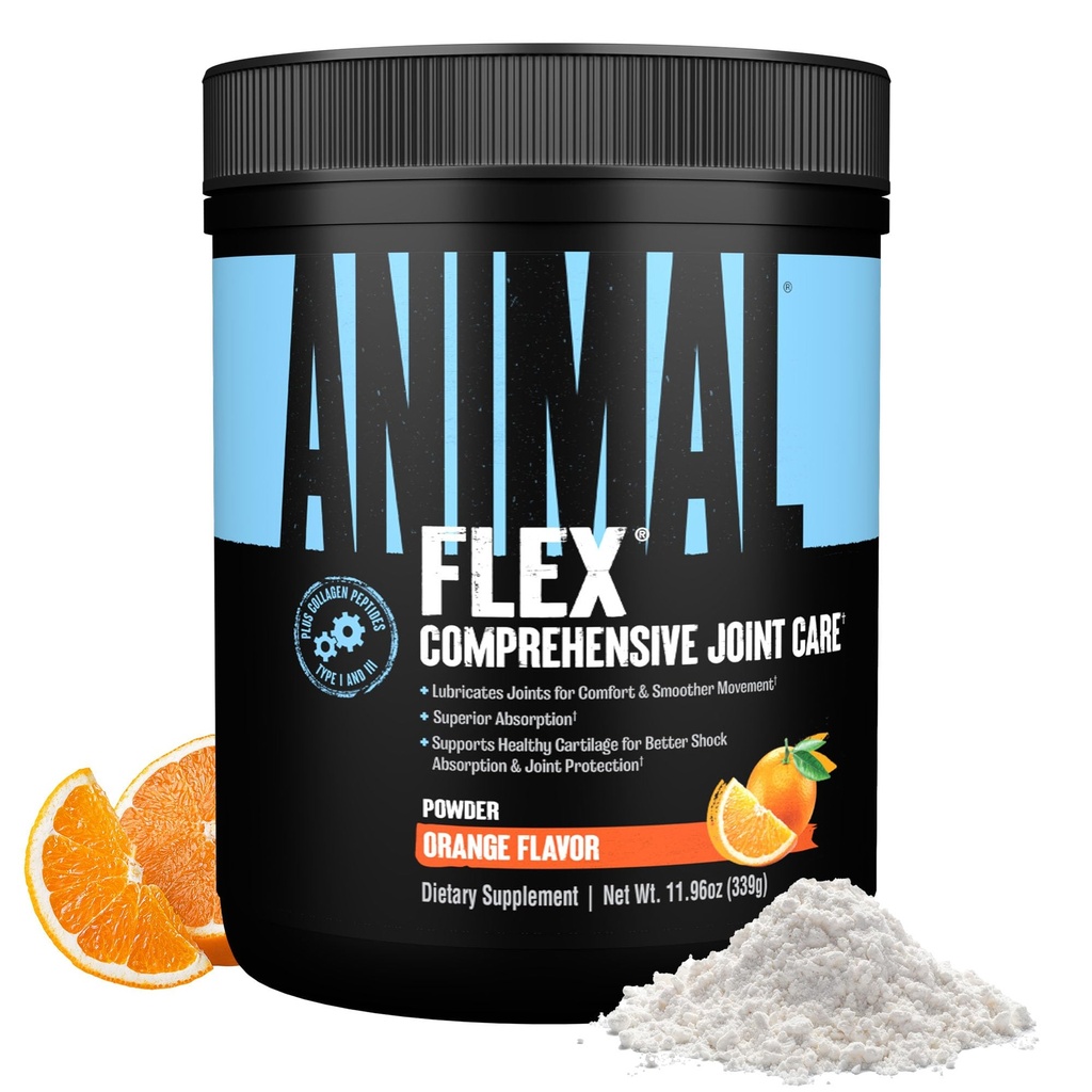 Animal Flex Powder - Supliment comun de sprijin pentru ameliorarea durerii, repararea și restaurarea musculare cu Turmeric, Glucosamină, Chondroitin, MSM, Colagen și Boswellia, Mare Tasting Orange Flavor, 30 Scoops