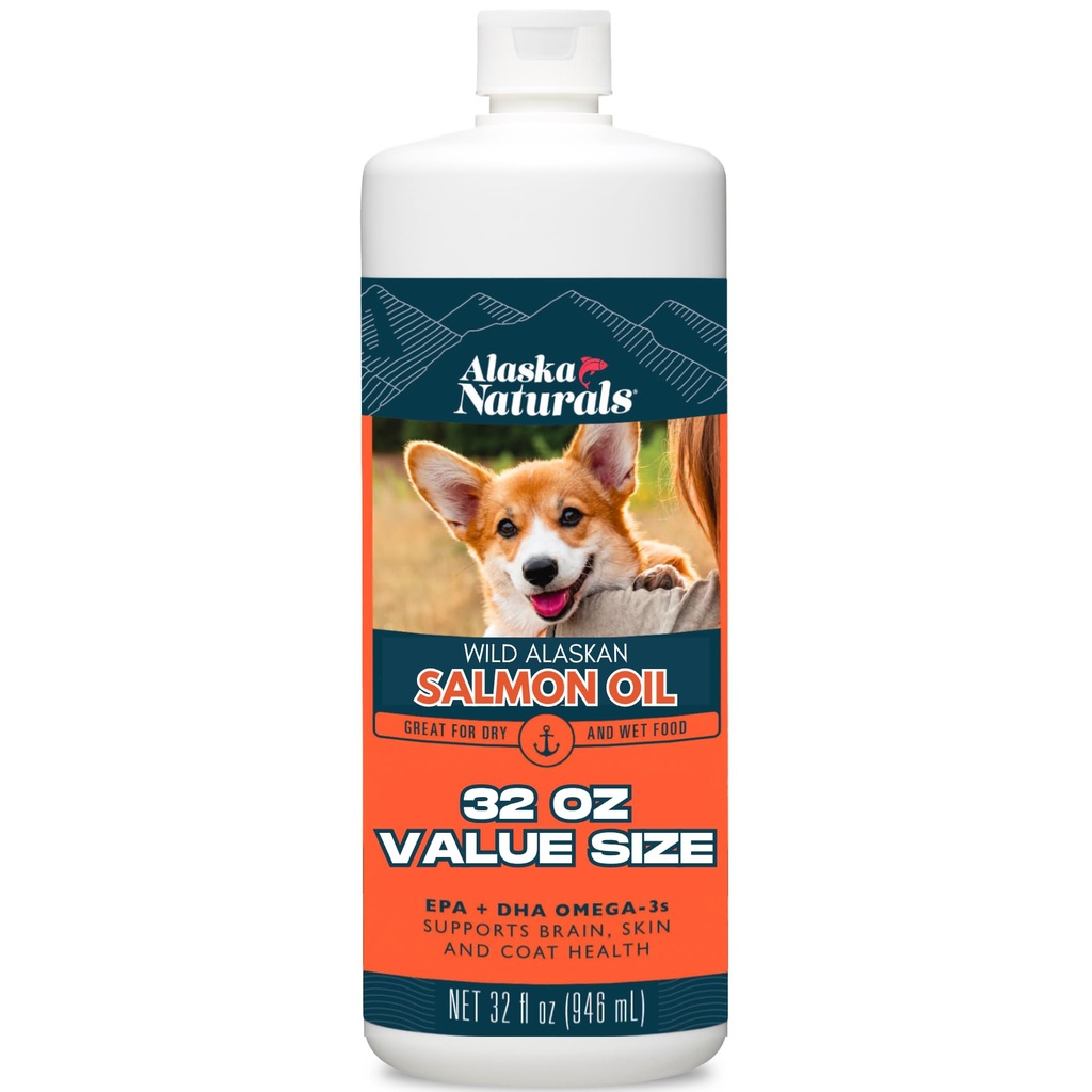 Alaska Naturals Wild Alaskan Somon supliment ulei de pește pentru câini Piele și haină cu EPA DHA Omega 3 Acidi grasi Lichid alimente Topper 32 oz.