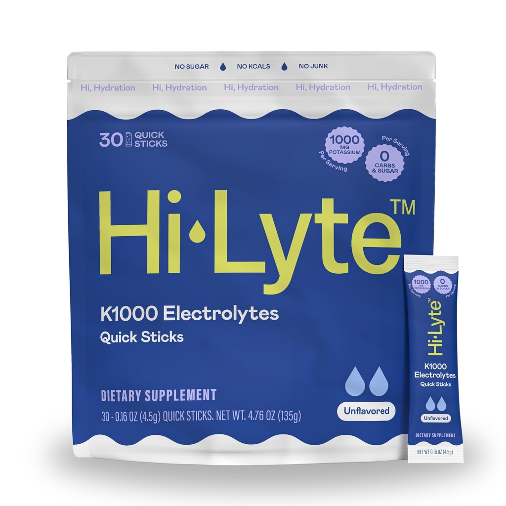 Hi-Lyte K1000 Electrolites Sticks Keto & Performanță nearomatizate, 30 Servings