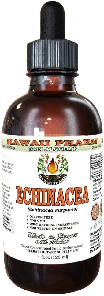 Echinacea Extract lichid fără alcool, Echinacee organică (Echinacea Purpurea) Herb Glicerite Hawaii Pharm Supliment natural Herbal 4 oz