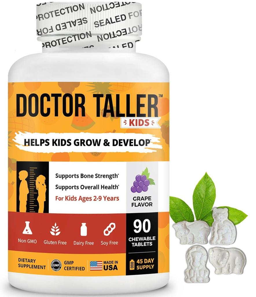 Medic Taller Kids - Copii Multivitamine, Vitamine Toddler - Suport Putere osoasă, Imunitatea îmbunătățită cu calciu, Multivitamine pentru vârstele de la 2 la 9 - Aroma de struguri - 90 Tablete masticabile 