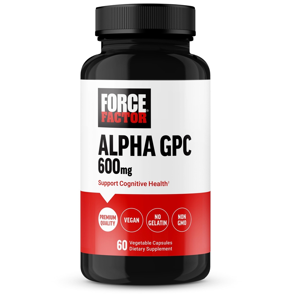 Force FACTOR Alpha GPC Brain Supliment pentru memorie și concentrare, Mood Supplement cu Alpha GPC 600mg, Premium Quality, Vegan, Non-GMO, 60 capsule