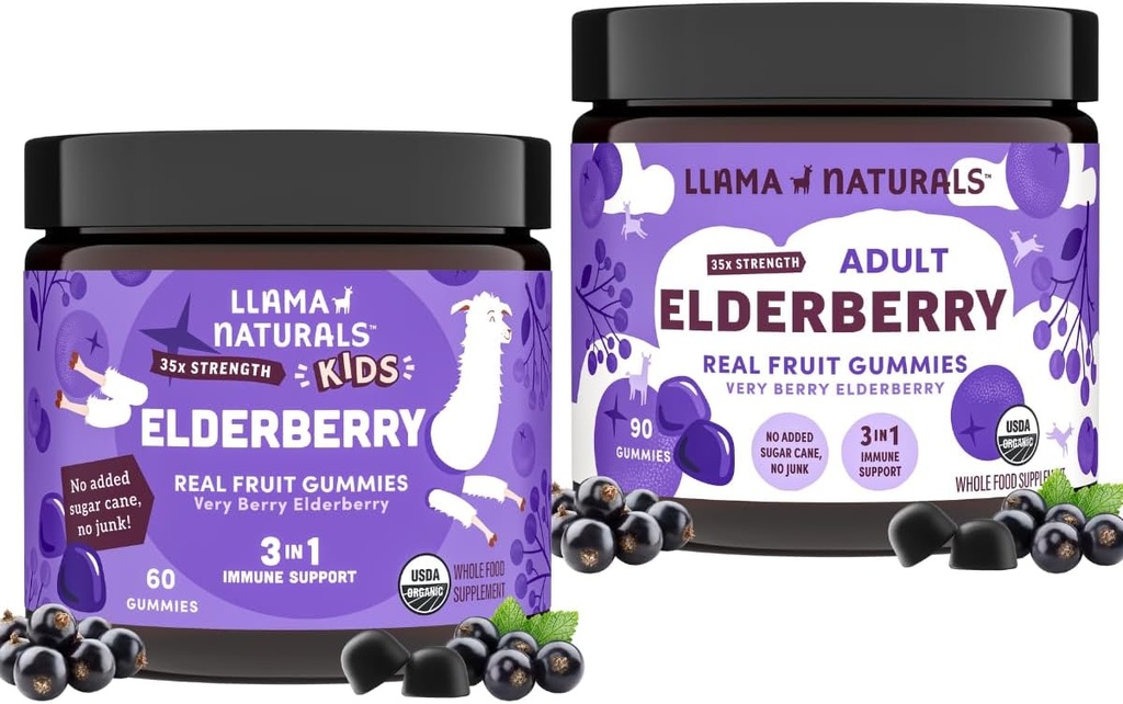 Llama Naturals Real Fruit Sambucus Gumies Elderberry pentru copii și adulți 