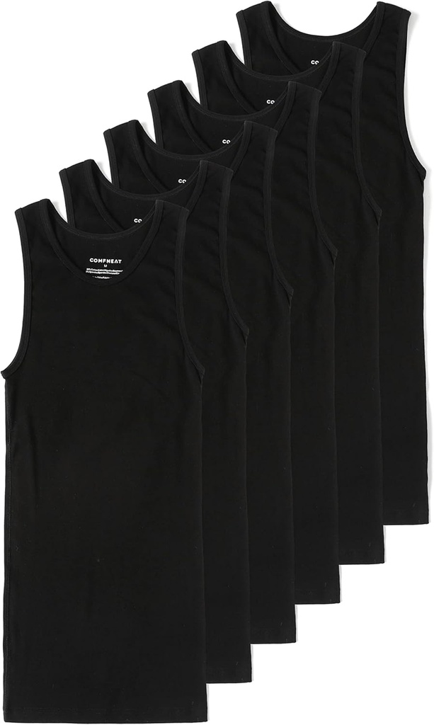 Comfneat Men 6-Pack A-Shirts Tight Fit Tank Topuri Cotton Spandex Unders