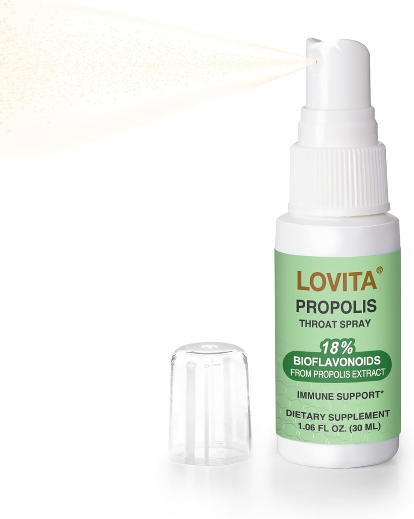 Lovita Propolis Spray de gât, 18% Bioflavonoide, Alcool-Free, Suport Imun, Soothing gât, Antioxidant, Gust blând, 1 Fl Oz (Pachet de 1)