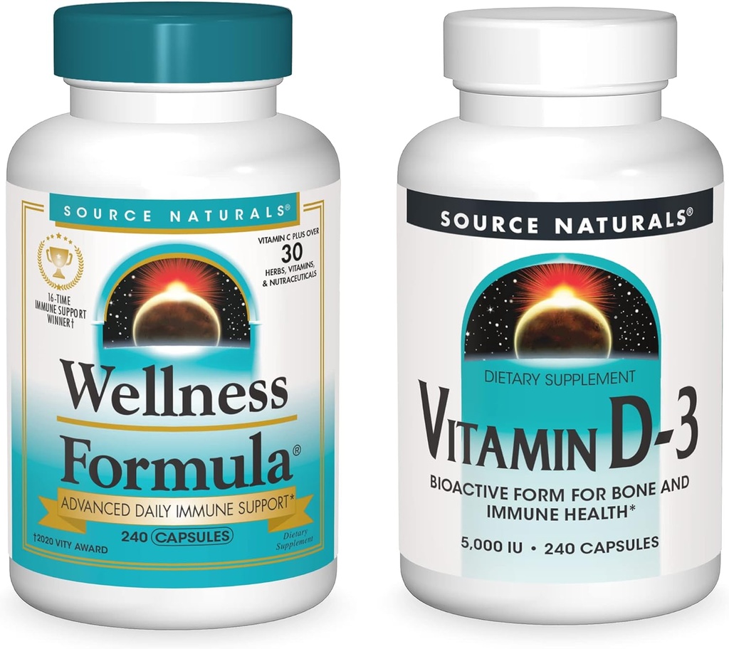 Sursa Naturals Wellness Formula și 5000 ui Vitamina D-3, 240 capsule în fiecare flacon